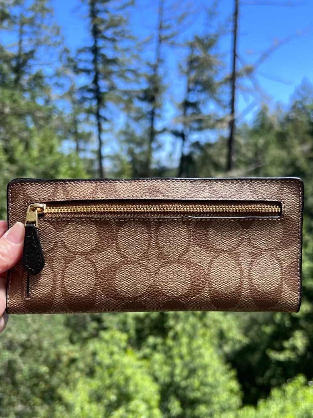 COACH Bifold Wallet Signature Canvas Khaki/Black with Gold Hardware AUTHENTIC